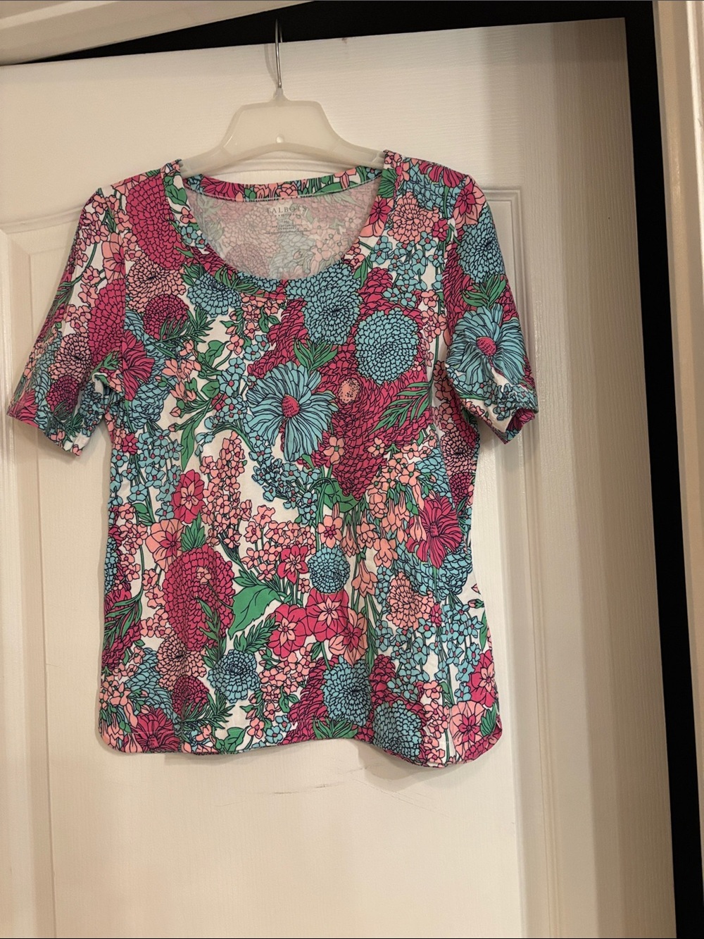 Talbots Pink, Teal & Green Floral Short-Sleeve Crewneck Top